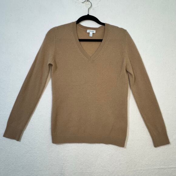 Nordstrom Camel Brown Cashmere V-Neck Long-Sleeve Sweater Size Small Relaxed Fit - Picture 1 of 7